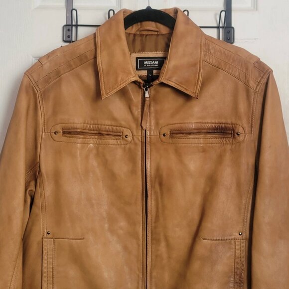 MISSANI LE COLLEZIONI Distressed Leather Motorcycle Jacket Men L Sportcoat Tan G - Picture 2 of 16